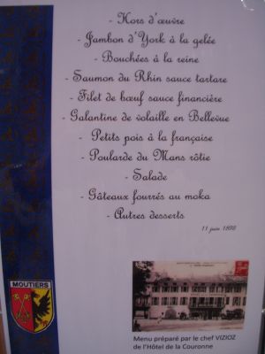 menu du repas de l'inauguration de la gare de Moutiers
