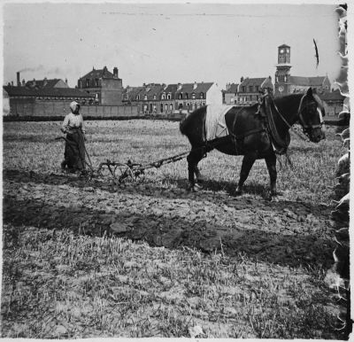 La femme laboureur - Petite-Synthe, 13 septembre 1916
Plaque de verre 45x107, prise par un Vérascope Richard.
